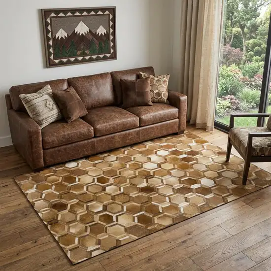 Brown Ivory And Beige Geometric Washable Area Rug With UV Protection Photo 1