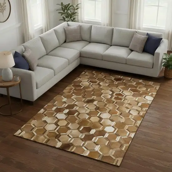 Brown Ivory And Beige Geometric Washable Area Rug With UV Protection Photo 1