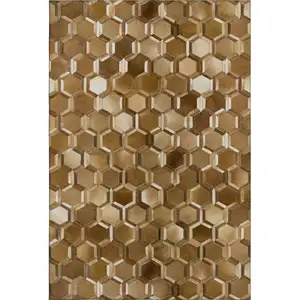 Photo of Brown Ivory And Beige Geometric Washable Area Rug With UV Protection