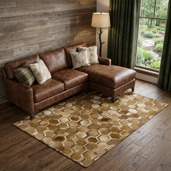 Brown Ivory And Beige Geometric Washable Area Rug With UV Protection Photo 1