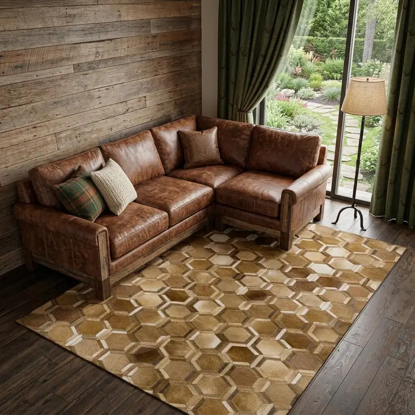 Brown Ivory And Beige Geometric Washable Area Rug With UV Protection Photo 1