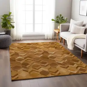 Photo of Brown Ivory And Beige Geometric Washable Area Rug With UV Protection