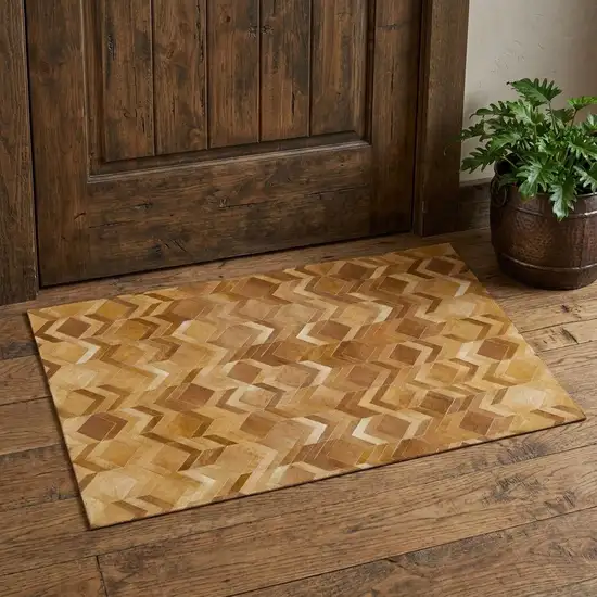 Brown Ivory And Beige Geometric Washable Area Rug With UV Protection Photo 1