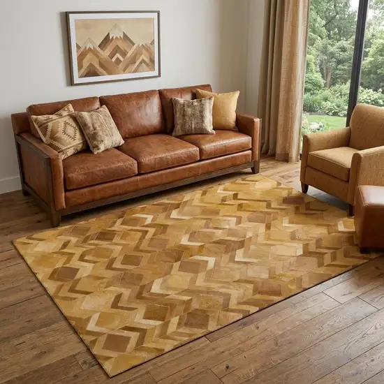 Brown Ivory And Beige Geometric Washable Area Rug With UV Protection Photo 1