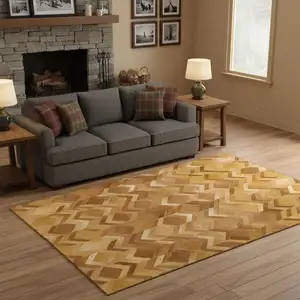 Photo of Brown Ivory And Beige Geometric Washable Area Rug With UV Protection