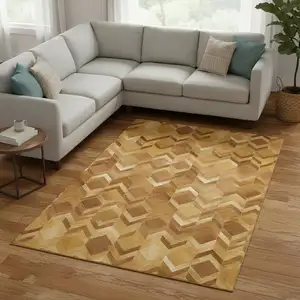 Photo of Brown Ivory And Beige Geometric Washable Area Rug With UV Protection
