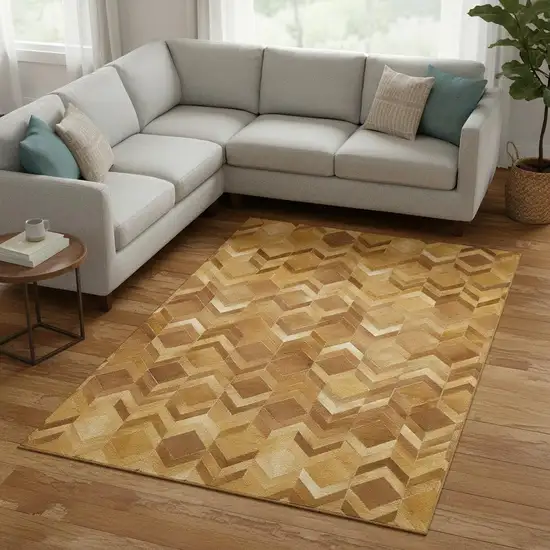 Brown Ivory And Beige Geometric Washable Area Rug With UV Protection Photo 1