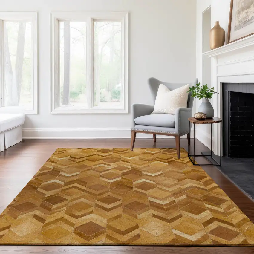 Brown Ivory And Beige Geometric Washable Area Rug With UV Protection Photo 7