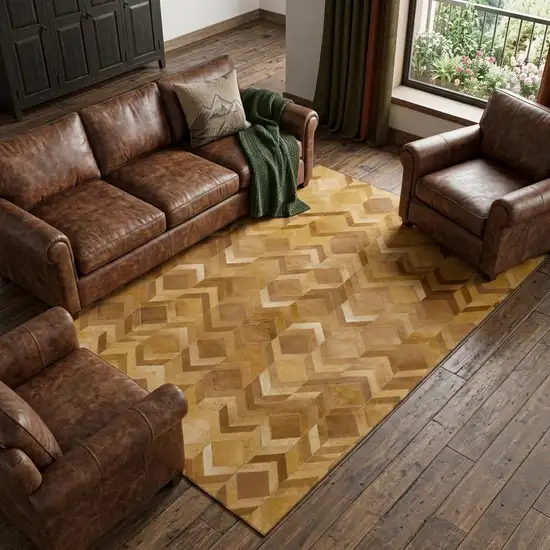 Brown Ivory And Beige Geometric Washable Area Rug With UV Protection Photo 1