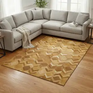 Photo of Brown Ivory And Beige Geometric Washable Area Rug With UV Protection