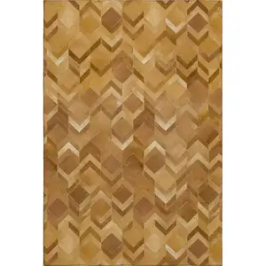 Photo of Brown Ivory And Beige Geometric Washable Area Rug With UV Protection