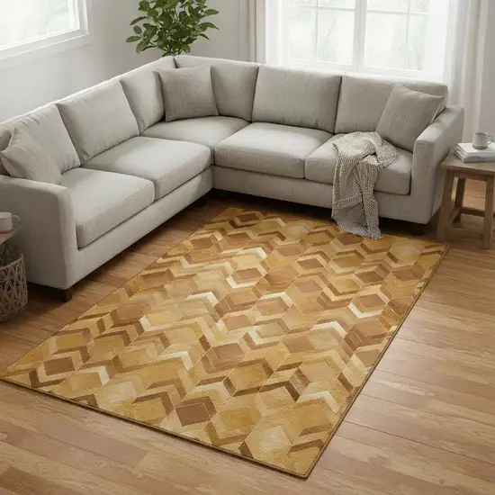 Brown Ivory And Beige Geometric Washable Area Rug With UV Protection Photo 2