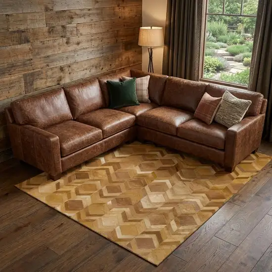 Brown Ivory And Beige Geometric Washable Area Rug With UV Protection Photo 1
