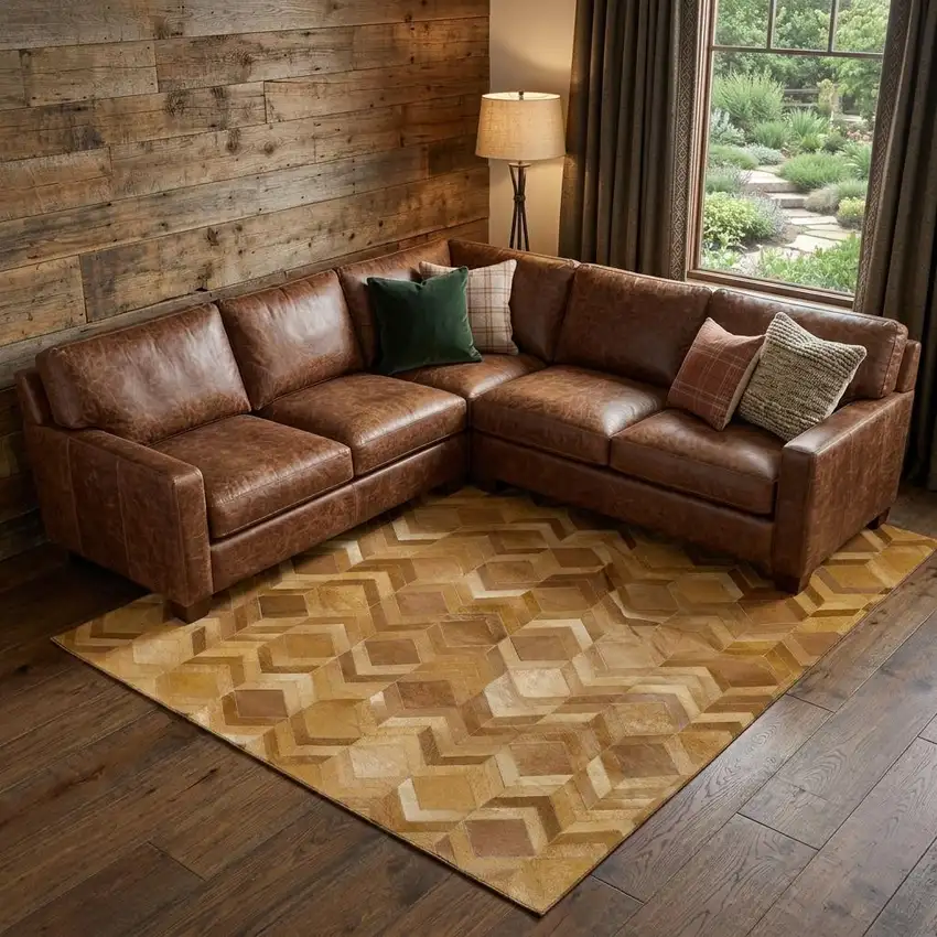 Brown Ivory And Beige Geometric Washable Area Rug With UV Protection Photo 1