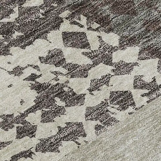 Brown Ivory And Beige Geometric Washable Area Rug With UV Protection Photo 1