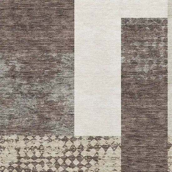 Brown Ivory And Beige Geometric Washable Area Rug With UV Protection Photo 2