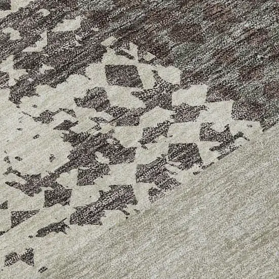 Brown Ivory And Beige Geometric Washable Area Rug With UV Protection Photo 3