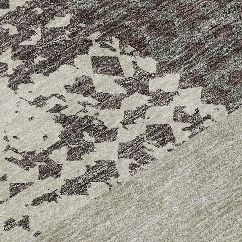 Brown Ivory And Beige Geometric Washable Area Rug With UV Protection Photo 3