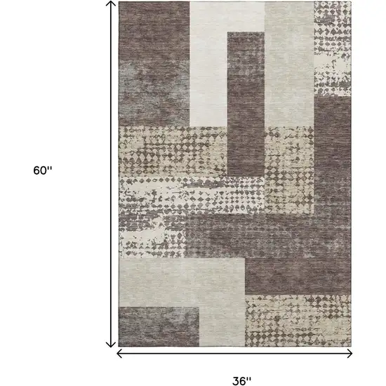 Brown Ivory And Beige Geometric Washable Area Rug With UV Protection Photo 8