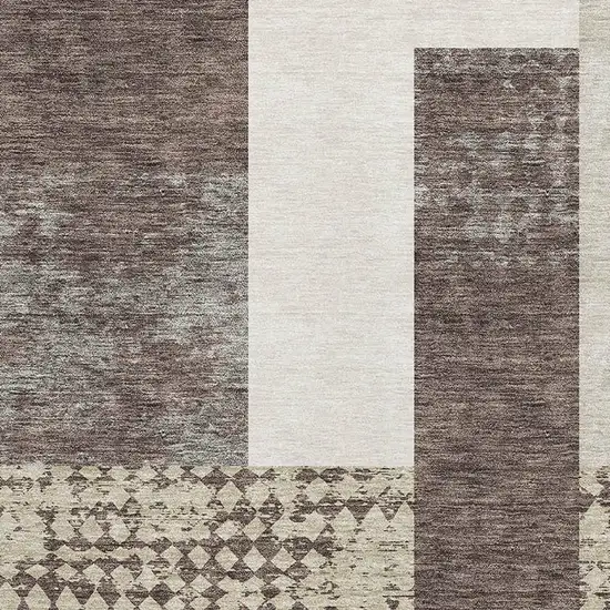 Brown Ivory And Beige Geometric Washable Area Rug With UV Protection Photo 2