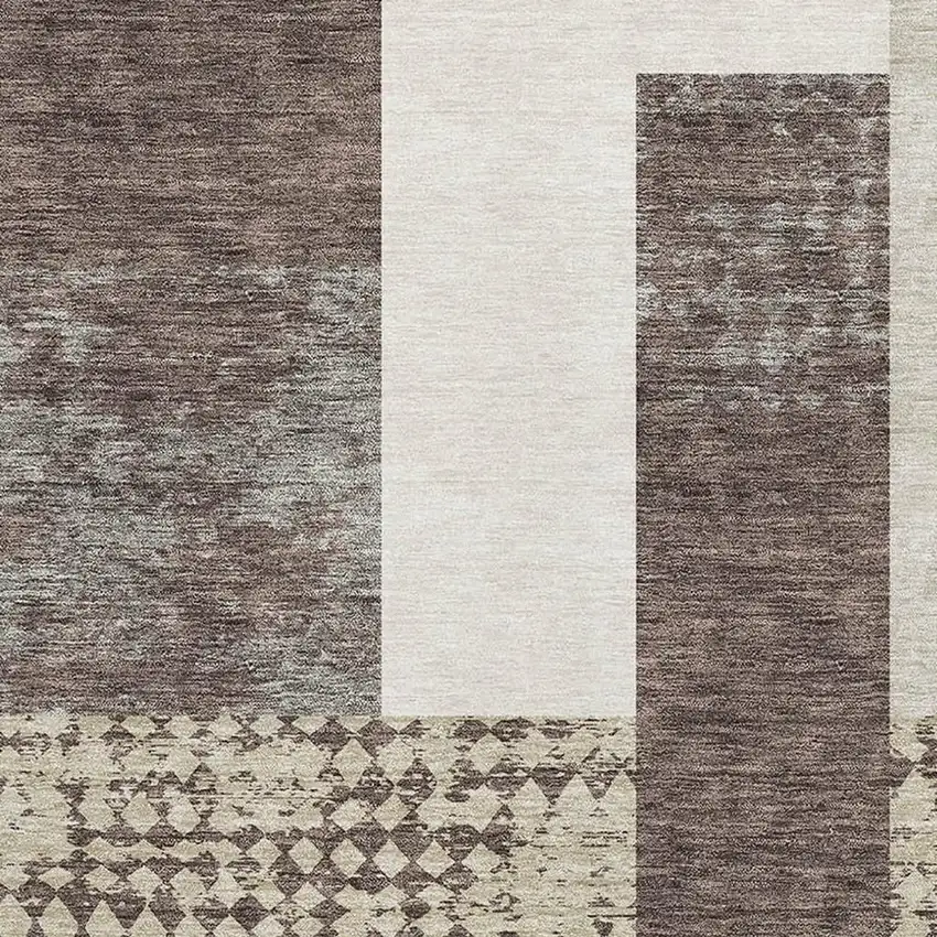 Brown Ivory And Beige Geometric Washable Area Rug With UV Protection Photo 2