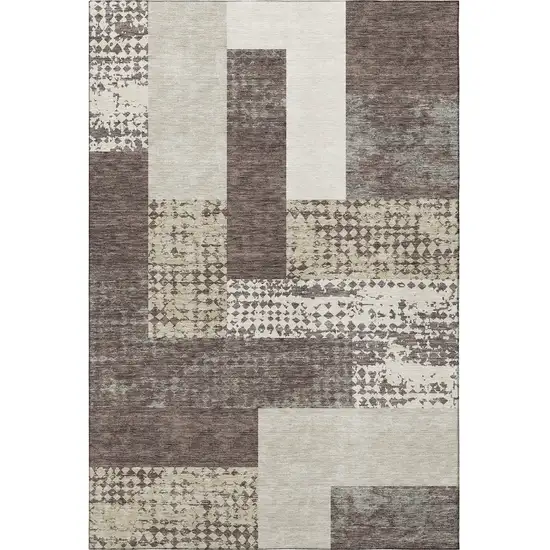 Brown Ivory And Beige Geometric Washable Area Rug With UV Protection Photo 3