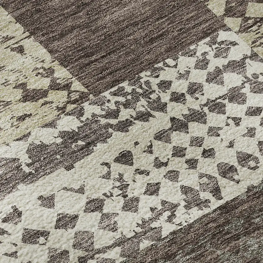 Brown Ivory And Beige Geometric Washable Area Rug With UV Protection Photo 9