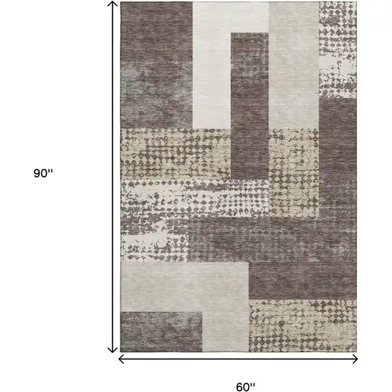 Brown Ivory And Beige Geometric Washable Area Rug With UV Protection Photo 9