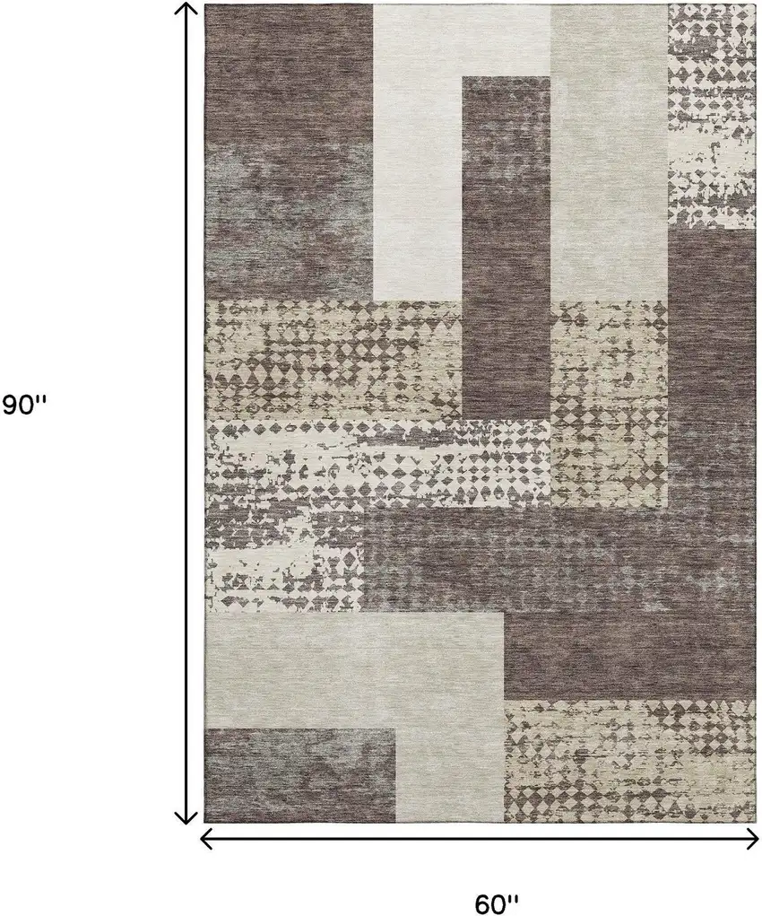 Brown Ivory And Beige Geometric Washable Area Rug With UV Protection Photo 9