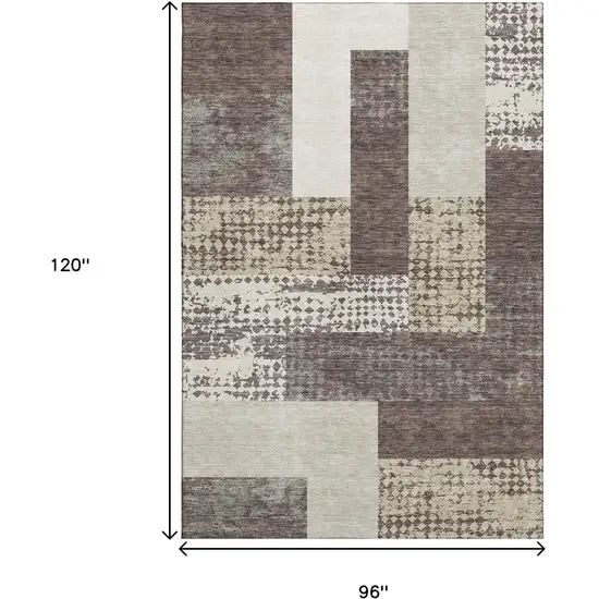 Brown Ivory And Beige Geometric Washable Area Rug With UV Protection Photo 9
