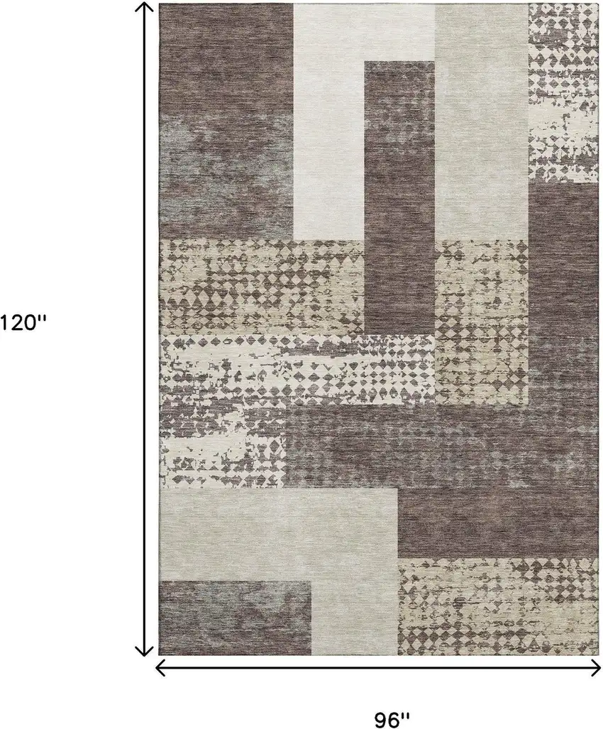 Brown Ivory And Beige Geometric Washable Area Rug With UV Protection Photo 9