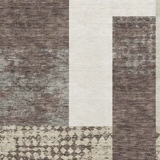 Brown Ivory And Beige Geometric Washable Area Rug With UV Protection Photo 2