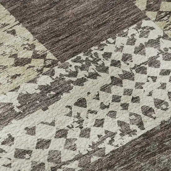Brown Ivory And Beige Geometric Washable Area Rug With UV Protection Photo 9