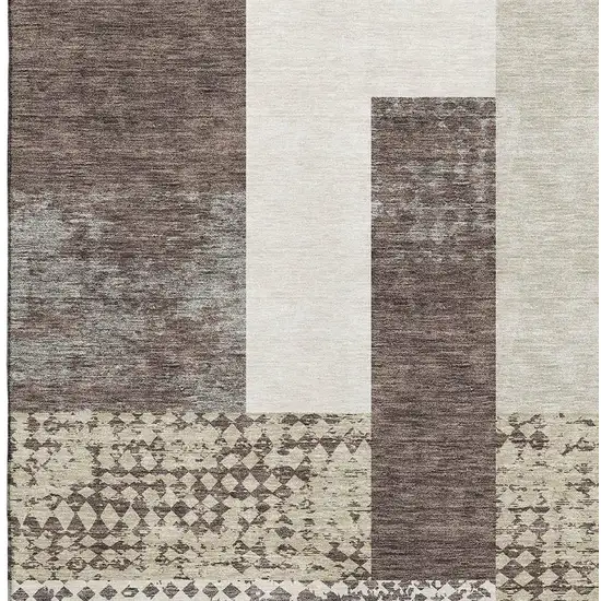 Brown Ivory And Beige Geometric Washable Area Rug With UV Protection Photo 3