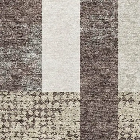 Brown Ivory And Beige Geometric Washable Area Rug With UV Protection Photo 2