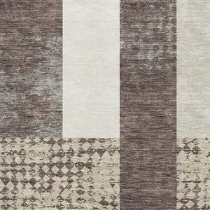 Photo of Brown Ivory And Beige Geometric Washable Area Rug With UV Protection