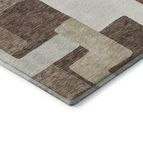Brown Ivory And Beige Geometric Washable Area Rug With UV Protection Photo 7