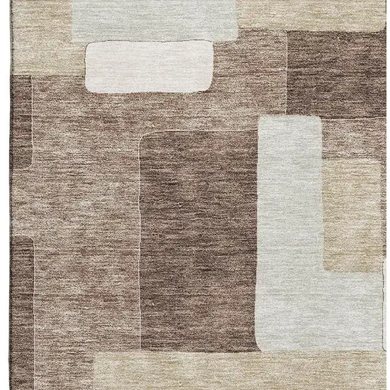 Brown Ivory And Beige Geometric Washable Area Rug With UV Protection Photo 3