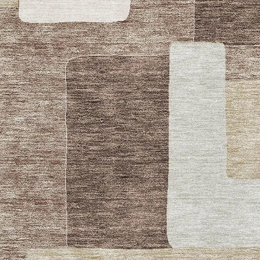 Brown Ivory And Beige Geometric Washable Area Rug With UV Protection Photo 2