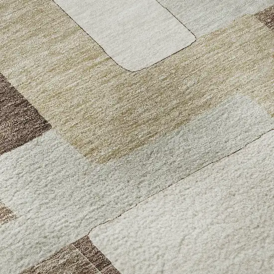 Brown Ivory And Beige Geometric Washable Area Rug With UV Protection Photo 9