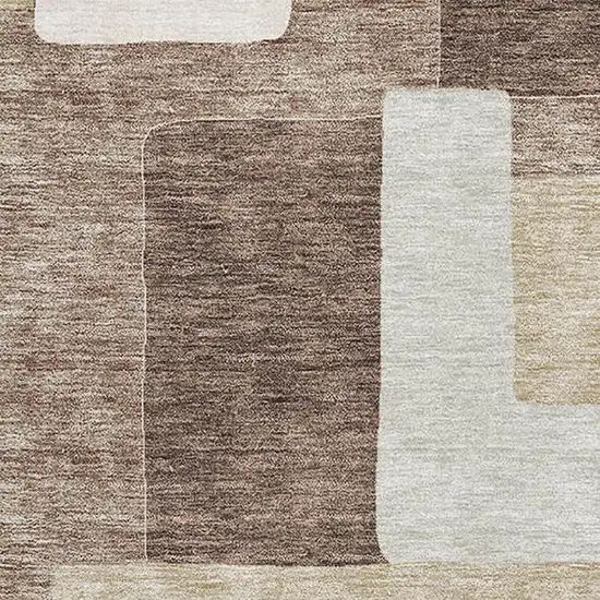 Brown Ivory And Beige Geometric Washable Area Rug With UV Protection Photo 2