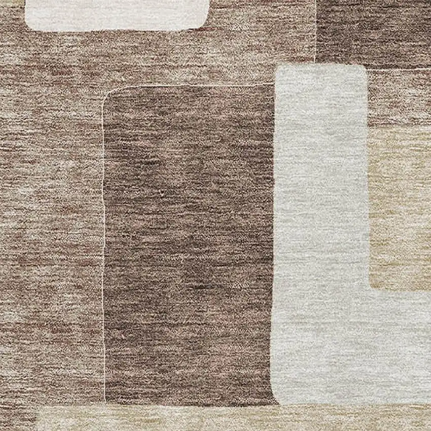 Brown Ivory And Beige Geometric Washable Area Rug With UV Protection Photo 2