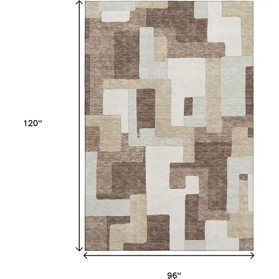 Brown Ivory And Beige Geometric Washable Area Rug With UV Protection Photo 8