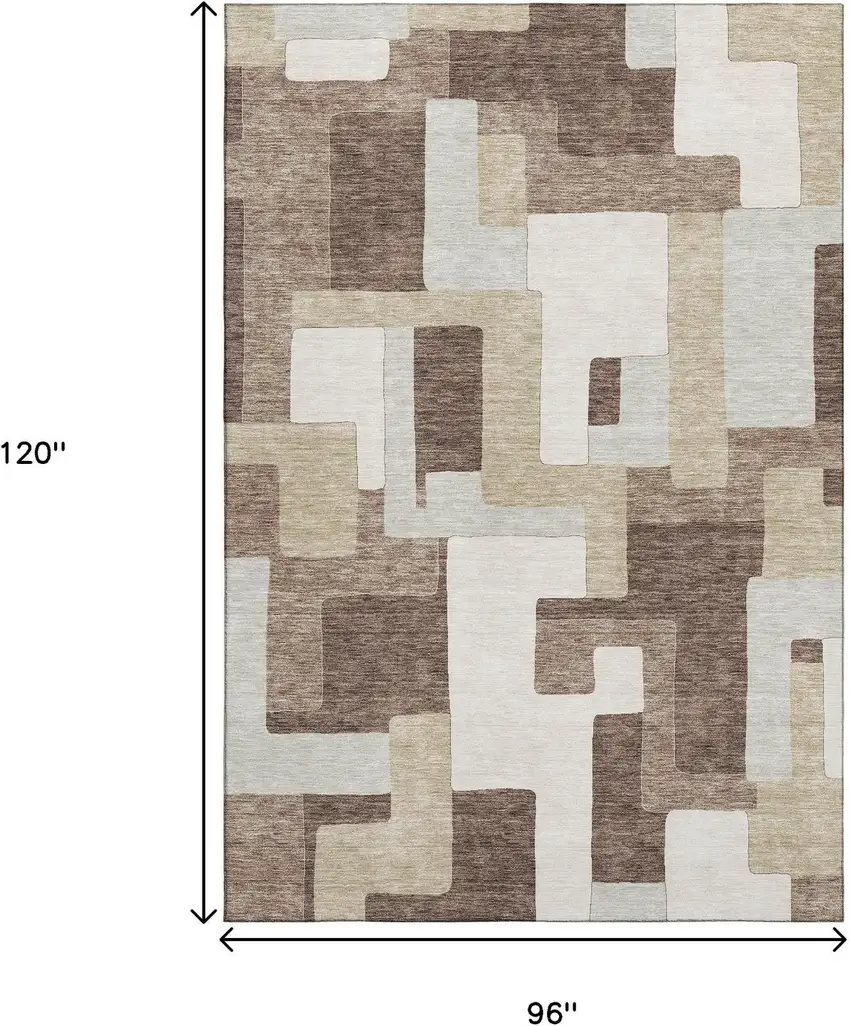 Brown Ivory And Beige Geometric Washable Area Rug With UV Protection Photo 8