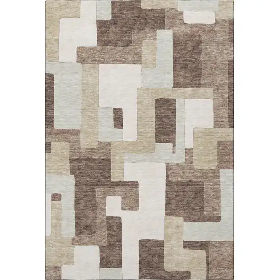 Brown Ivory And Beige Geometric Washable Area Rug With UV Protection Photo 3