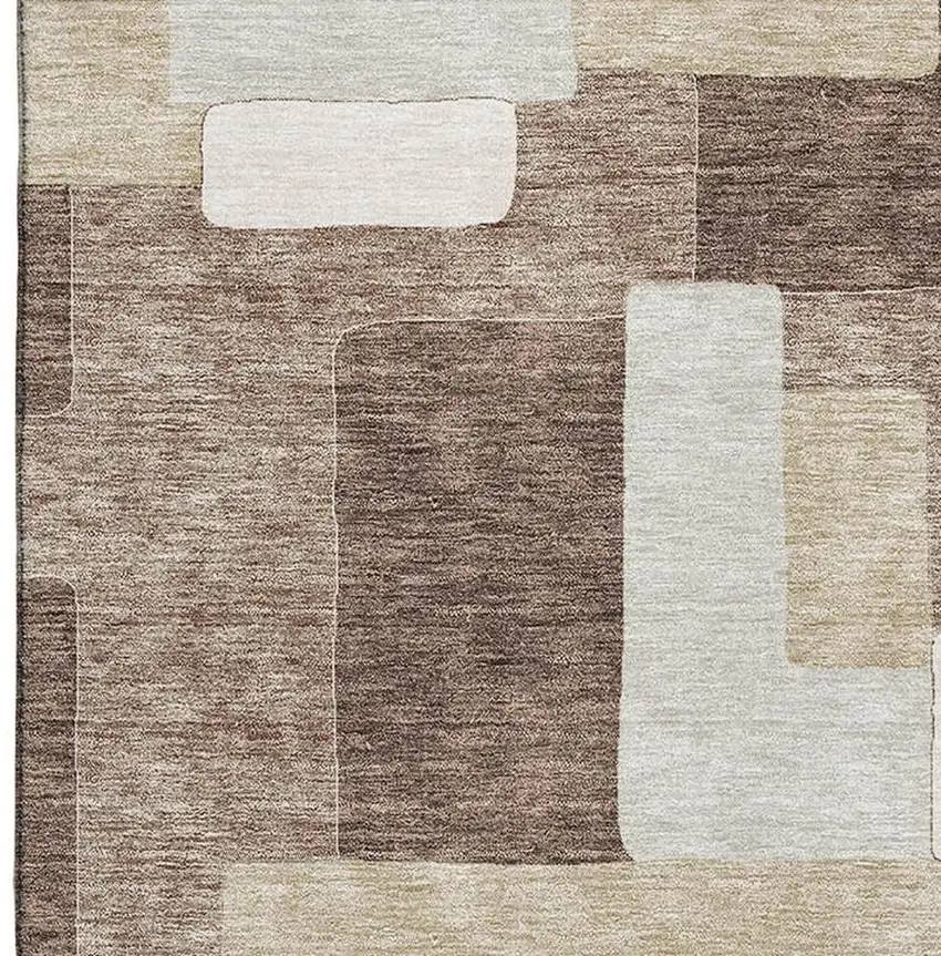 Brown Ivory And Beige Geometric Washable Area Rug With UV Protection Photo 2