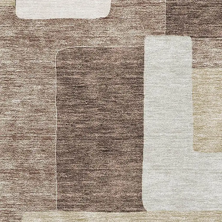 Brown Ivory And Beige Geometric Washable Area Rug With UV Protection Photo 2