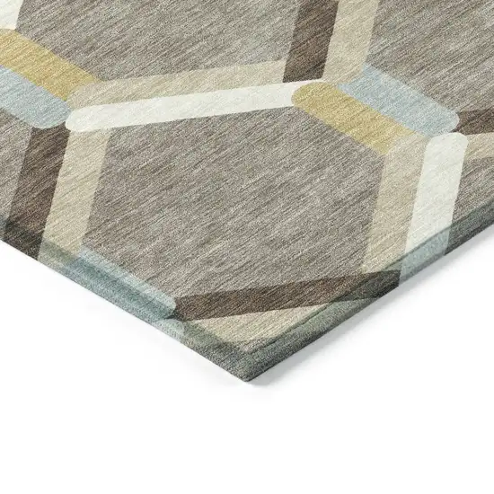 Brown Ivory And Beige Geometric Washable Indoor Outdoor Area Rug Photo 4