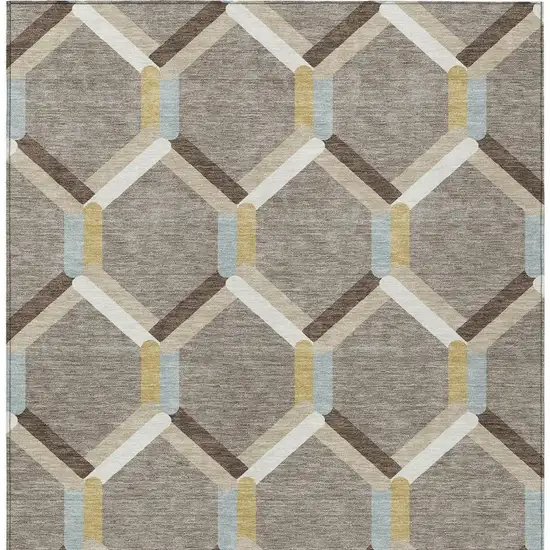 Brown Ivory And Beige Geometric Washable Indoor Outdoor Area Rug Photo 5