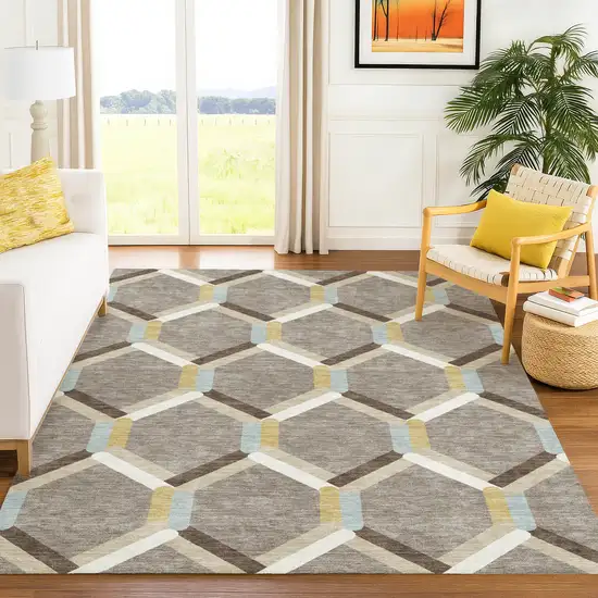 Brown Ivory And Beige Geometric Washable Indoor Outdoor Area Rug Photo 9